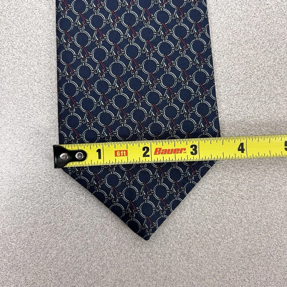 Saks Fifth Avenue‎ Men's Blue Chain Loop Silk Neck Tie Made in USA